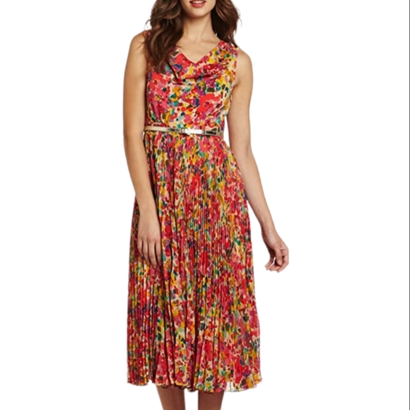 Eliza J Dresses & Skirts - Eliza J Multi Colored Sleeveles Floral Pleated Dress Size 14